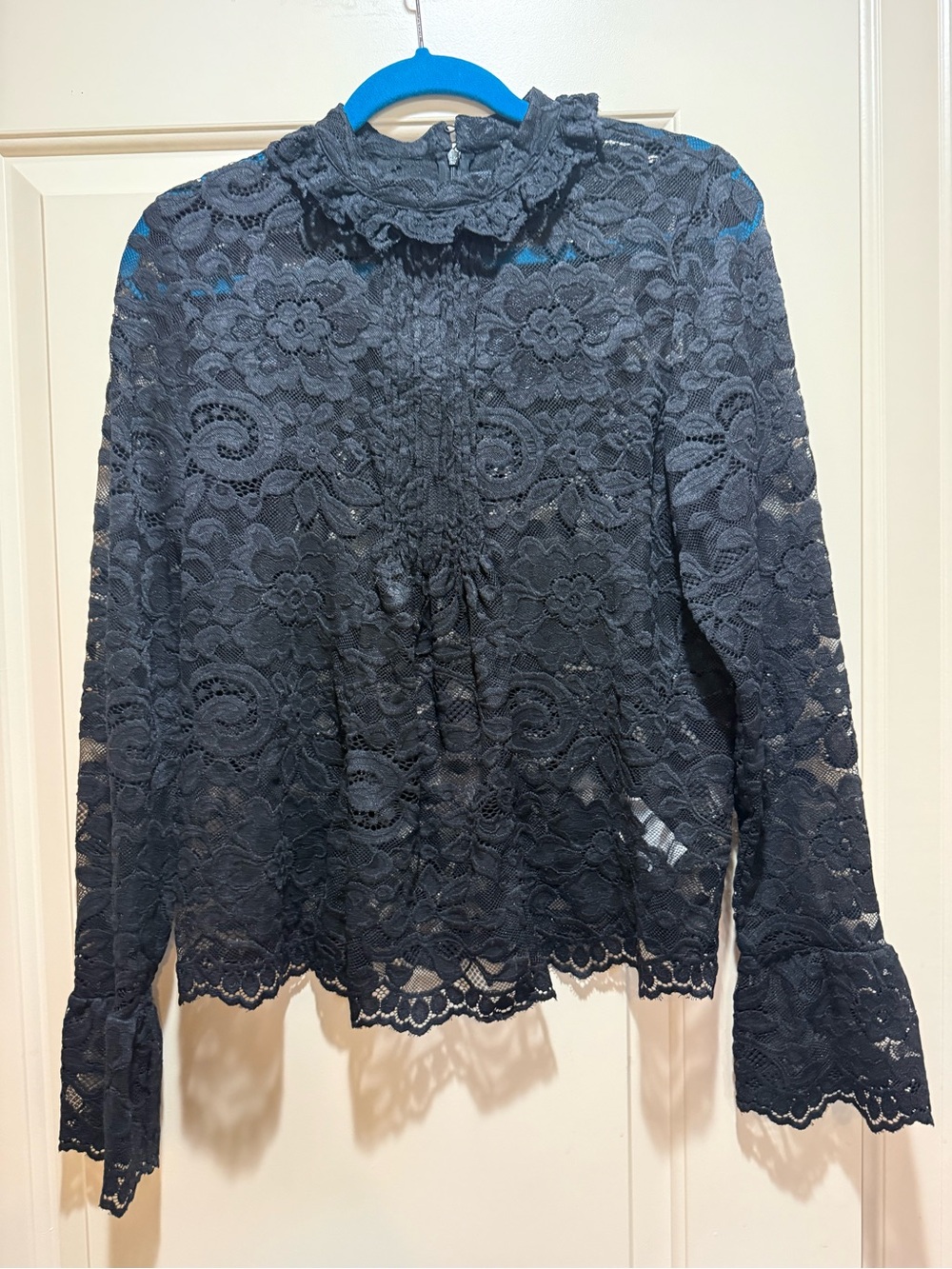 Crew Women’s Black Lace Long-Sleeve Mock Neck Top